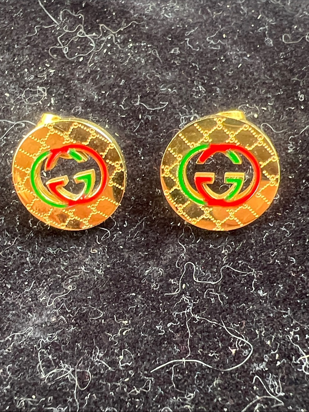 Gucci Gold-Tone Double G Round Earrings with Red & Green Enamel